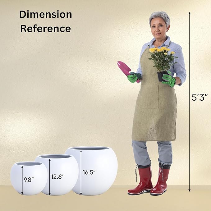 DTY Signature Mount Sherman Lightweight Durable Modern Fiberstone Sphere Planter for Indoor & Outdoor Drainage Hole & Rubber Plug Weather Resistant, 17" H x 21" Dia 14.4" Pot Opening - Large, Black