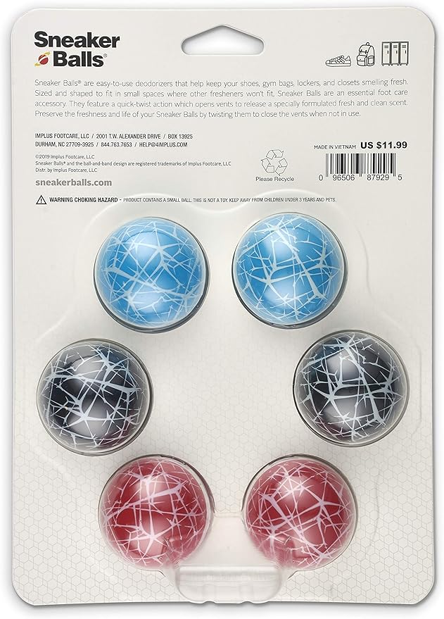 Sneaker Balls Scratch Sof Sole Shoe Eliminator & Remover, 3PK-Fresh, Clean Scent Blocks Odors-Twist-to-Activate, Colorful Designs, 6 Pack