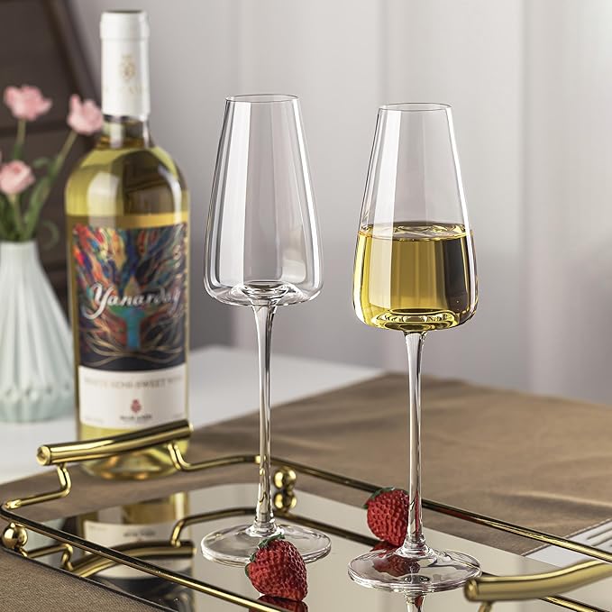 Champagne Flutes Glass Set of 2, Crystal Champagne Glasses 9OZ/ 270ML, Hand Blown Mimosa Glasses, Unique Champagne Gift for Wedding, Engagement Gift