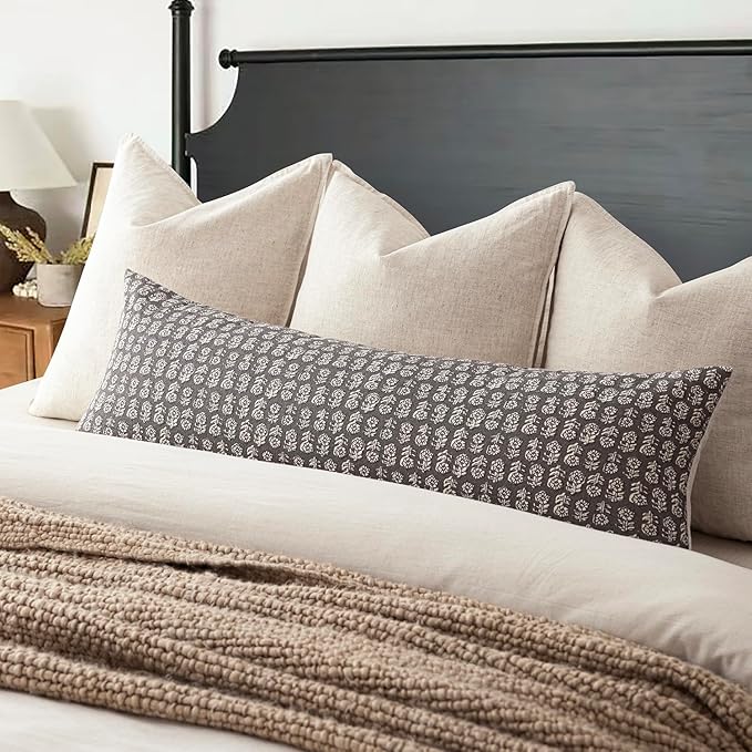 Foindtower Set of 2 Decorative Vintage Long Lumbar Throw Pillow Covers Neutral Modern Farmhouse Cushion Covers Floral Home Decor for Sofa Couch Chair Bedroom Living Room,14×36 Inch,Rustic Gray