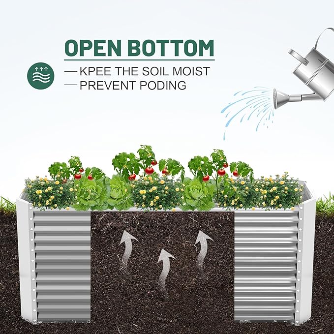 Land Guard 6x3x3ft Rectangular Galvanized Raised Garden Beds, Large-Capacity Metal Planter Box Outdoor, Durable Deep Raised Garden Bed 3ft Tall, Raised Beds for Gardening Vegetables, Classic Silver