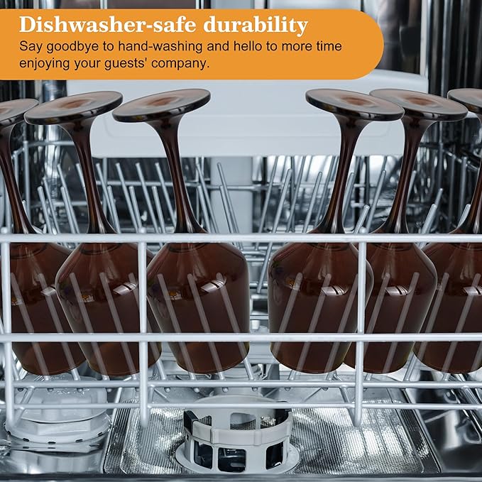 Brown Wine Glasses Set of 6-14oz Long Stem Wine Glass, Pretty Crystal Glassware, Hand Blown Goblets Drinkware, Unique Stemware Wine Glass Holiday Gift Set