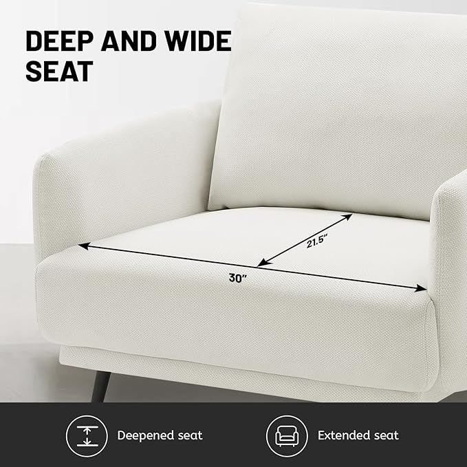 Oversized Accent Chair for Living Room Chairs Reading Arm Chair Comfy Modern Single Sofa Side Chairs with Metal Legs & Soft Cushion for Bedroom, Balcony,Waiting Room (Polyester, Pearl White)