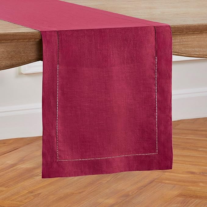 Solino Home Linen Table Runner 36 Inches - 100% Pure Linen Beet Hemstitch Table Runner 14 x 36 Inch Ideal for Dresser and Coffee Tables - Fall, Autumn, Thanksgiving - Classic Hemstitch