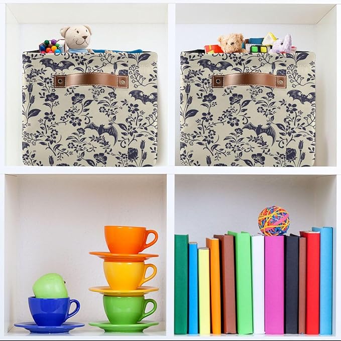 Storage Basket Bin Goth Bats Organizer Collapsible Shelf Basket Cube with Handle for Nursery Bedroom Bathroom