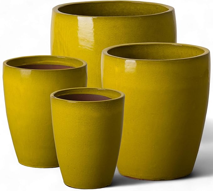 Emissary Home and Garden Bullet 11.5 in. Mustard Yellow Ceramic Round Planter (11.5 in. L x 11.5 in. W x 14 in. H) with Drainage Hole