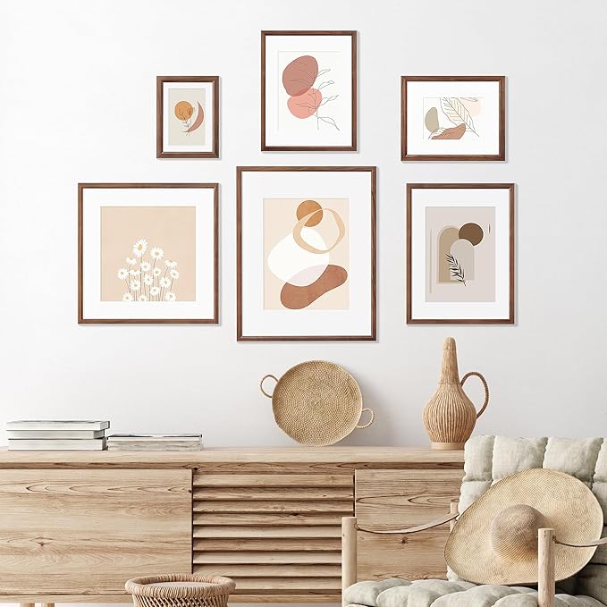 11x14 Picture Frame Set of 4 Natural Solid Walnut Photo Frames with 8x10 Removable Mat Wall Hanging Large Handcrafted Frame with HD Plexiglass Wall and Tabletop Display Large Poster Frame