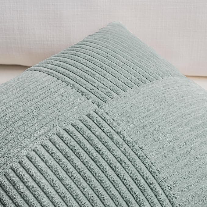 Fancy Homi 2 Packs Grey Blue Lumbar Decorative Throw Pillow Covers 12x20 Inch for Couch Bed Sofa, Rustic Farmhouse Boho Home Decor, Soft Striped Corduroy Rectangle Accent Cushion Case 30x50 cm