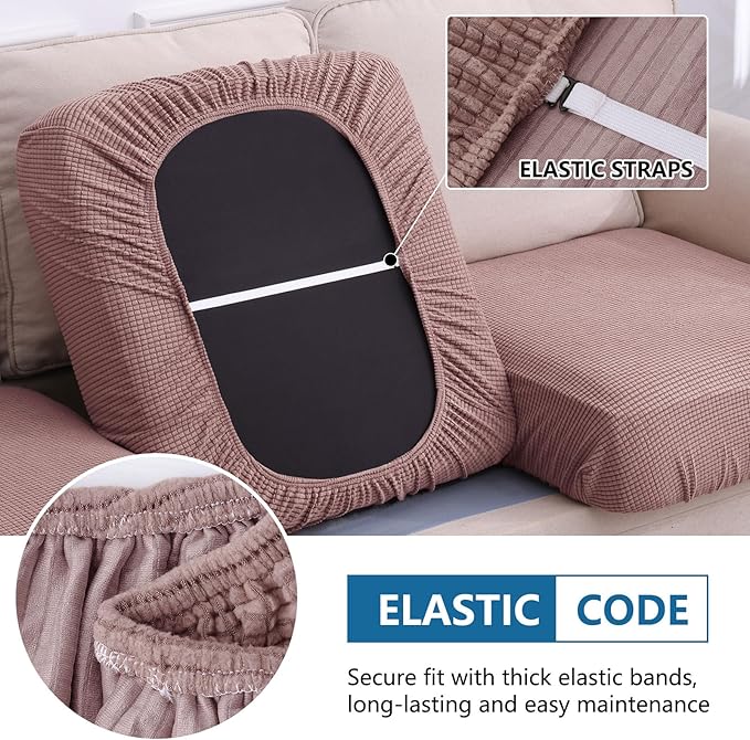 hyha Waterproof Couch Cushion Covers for Pets, Non Slip Sofa Seat Cover for Dogs Washable, Soft Thick Stretch Jacquard Fabric, Sofa Slipcovers with Elastic Bottom (1 Piece for Backrest L, Camel)