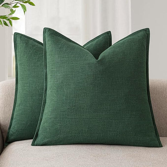 Foindtower Set of 2, Decorative Linen Soild Throw Pillow Covers Soft Accent Euro Cushion Case Farmhouse Neutral Pillowcase for Chair Couch Sofa Bedroom Living Room Home Decor 16 x 16 Inch Pine Green