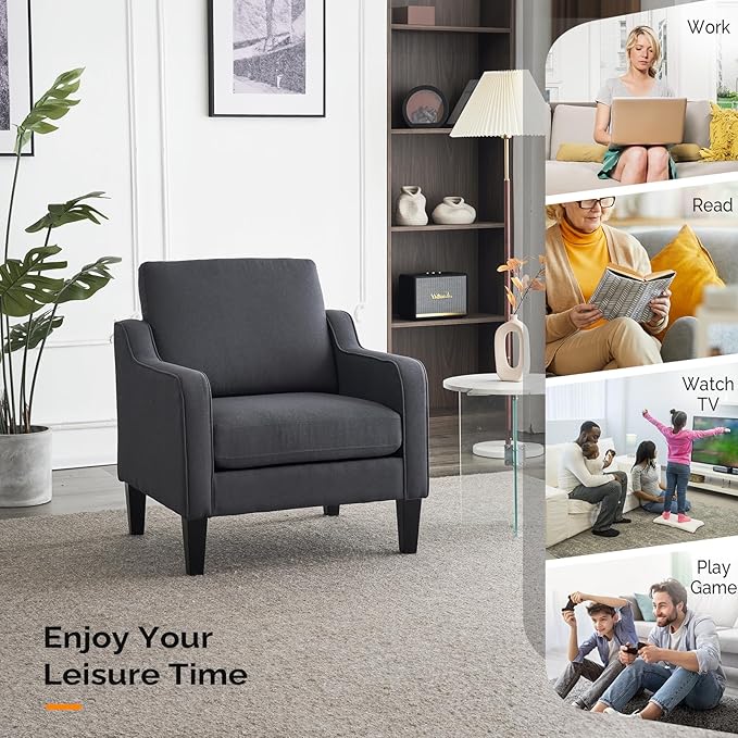 VINGLI Accent Chairs for Living Room Chairs Mid Century Modern Chair Sofa Chair Upholstered Arm Chair with Scooped Arms for Bedroom, Apartment, Office, Studio, Waiting Room, Play Room