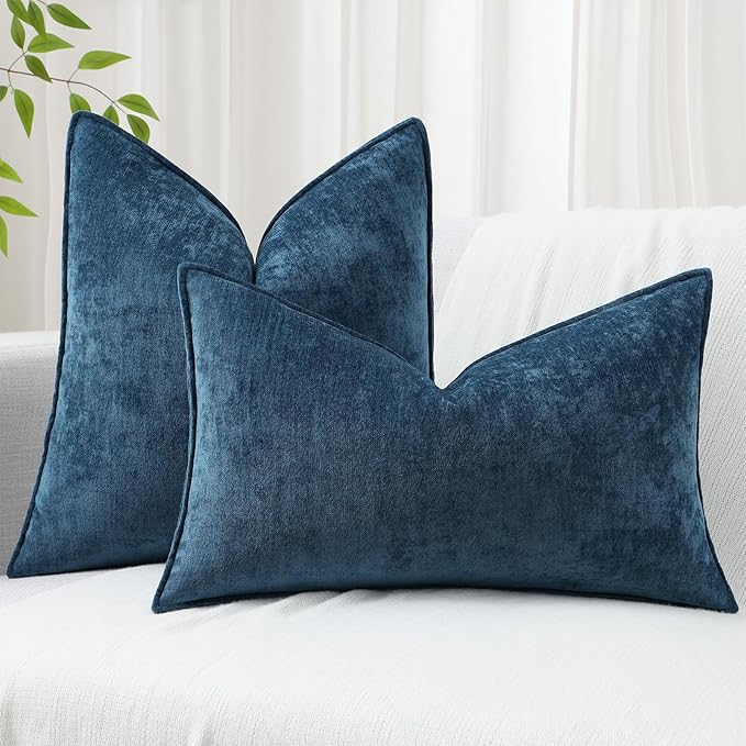 decorUhome Couch Throw Pillow Covers 26x26 Set of 2, Decorative Soft Euro Neutral Chenille Pillow Covers with Elegant Design for Sofa Bed Living Room Home Decor, Poseidon