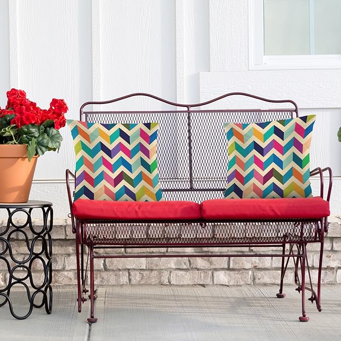 Swono Chevron Stripes Set of 2 Square 18x18 Inch Throw Pillow Cover Rainbow Zig Zag Herringbone Waves Soft Pillowcases Pillow Cushion Covers for Home Sofa Couch Bench Living Room Car Decoration