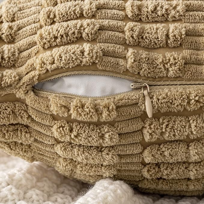 MIULEE Pack of 2 Corduroy Decorative Throw Pillow Covers 16x16 Inch Soft Boho Striped Pillow Covers Modern Farmhouse Home Decor for Sofa Living Room Couch Bed Khaki