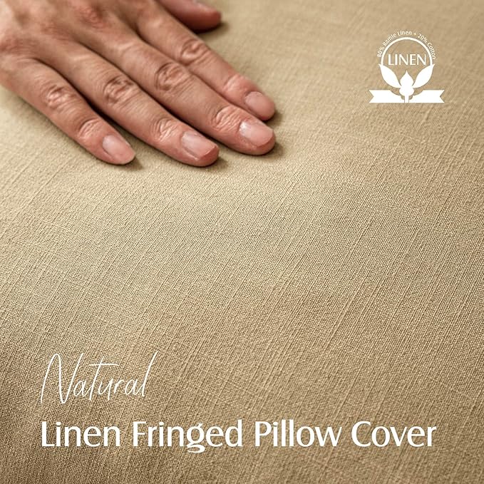 Foindtower Decorative Linen Fringe Throw Pillow Covers Cozy Boho Farmhouse Cushion Cover with Tassels Accent Pillowcase for Chair Sofa Bed Living Room Home Decor, 26×26 Inch, 1PC,Light Khaki Taupe