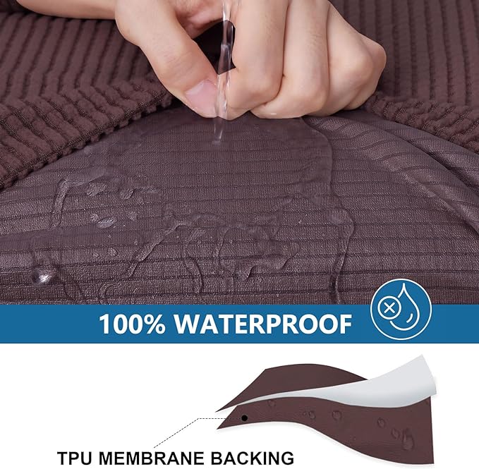 hyha Waterproof Couch Cushion Covers for Pets, Non Slip Sofa Seat Cover for Dogs Washable, Soft Thick Stretch Jacquard Fabric, Sofa Slipcovers with Elastic Bottom (2 Pieces, Chocolate)