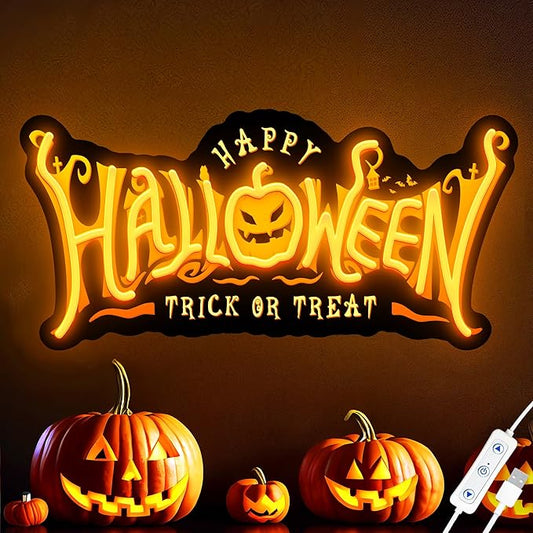 SELICOR Happy Halloween Neon Signs for Wall Decor,Halloween Pumpkin Neon Light Sign,USB Powered Light Up Acrylic LED Sign With Hooks for Bedroom,Kids Room,Living Room,Bar,Party,Halloween Decor