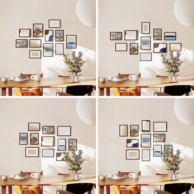 HAUS AND HUES Walnut Oak Wood Gallery Wall Tabletop Frames Made with Real American Oak and Shatter-free Plexiglass - Set of 11 (Eight 4x6, Three 5x7, Framed Walnut)