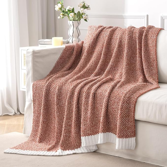 MIULEE Fall Rust Super Soft Throw Blanket for Couch, Cozy Fluffy Warm Throws Knit Blankets for Sofa, Bed, Chair, Living Room, Camping, Picnic, 50 x 60 inch