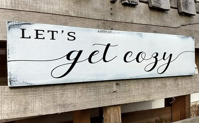 Let's Get Cozy Sign, Farmhouse Bedroom Wall Art Decor,Plaque Decorations Wood Sign for Housewarming Gift (Let's Get Cozy) 6x18 Inch