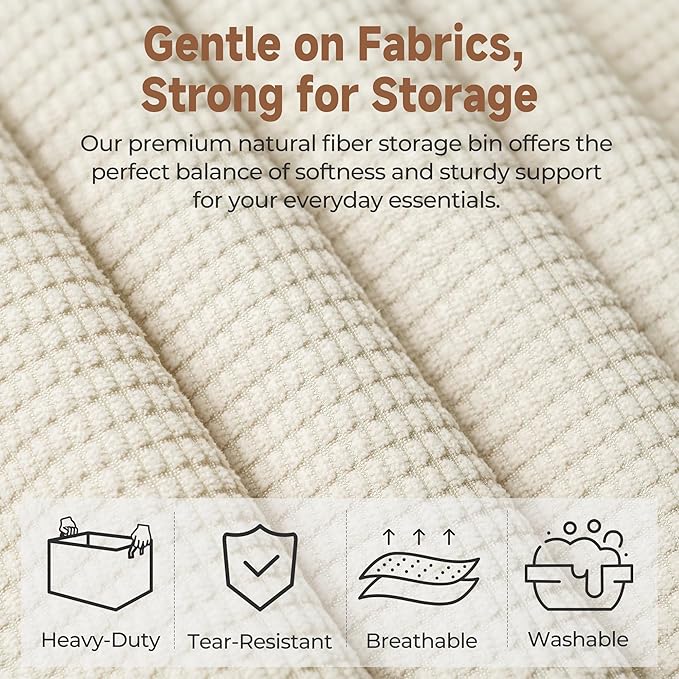 StorageWorks Storage Bins, Shelves Baskets for Organizing, Large Fabric Closet Organizers with Handles, Metal Frame, Beige（Texture）, 2-Pack