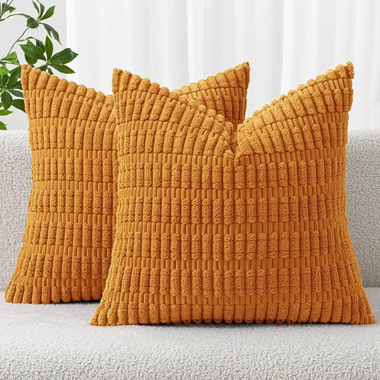 MIULEE Pack of 2 Burnt Orange Corduroy Decorative Fall Pillow Covers 20x20 Inch Soft Boho Striped Throw Pillow Covers Modern Farmhouse Home Decor for Summer Sofa Living Room Couch Bed