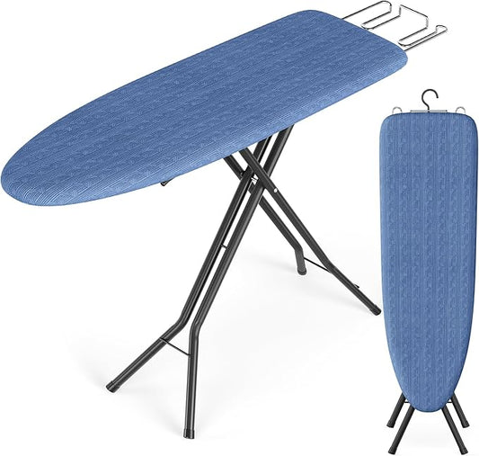 SONGMICS Ironing Board, Foldable Iron Board, Height Adjustable up to 35 Inches, with 4 Layered Cover and Pad, Iron Rest, Hook, Steel X-Legs, for Home, Laundry Room, Dorm, Midnight Blue ULLB001Q01