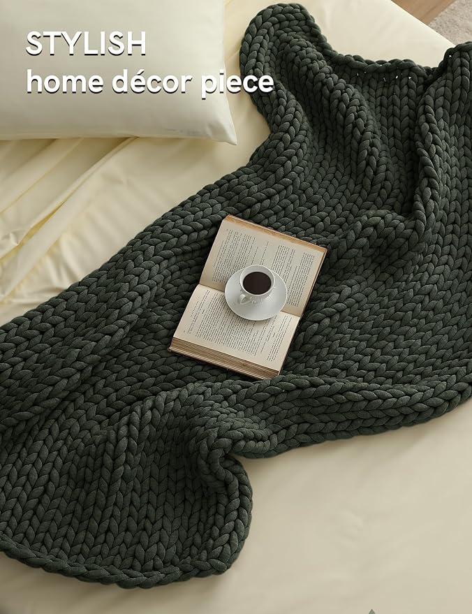 YnM Chunky Throw Blanket, Medium-Weight, Hand Knitted, Skin Friendly, Ventilated and Breathable, Machine Washable, Home Décor Piece for Couch, Sofa and Bed (Olive, 60x80 Inch)