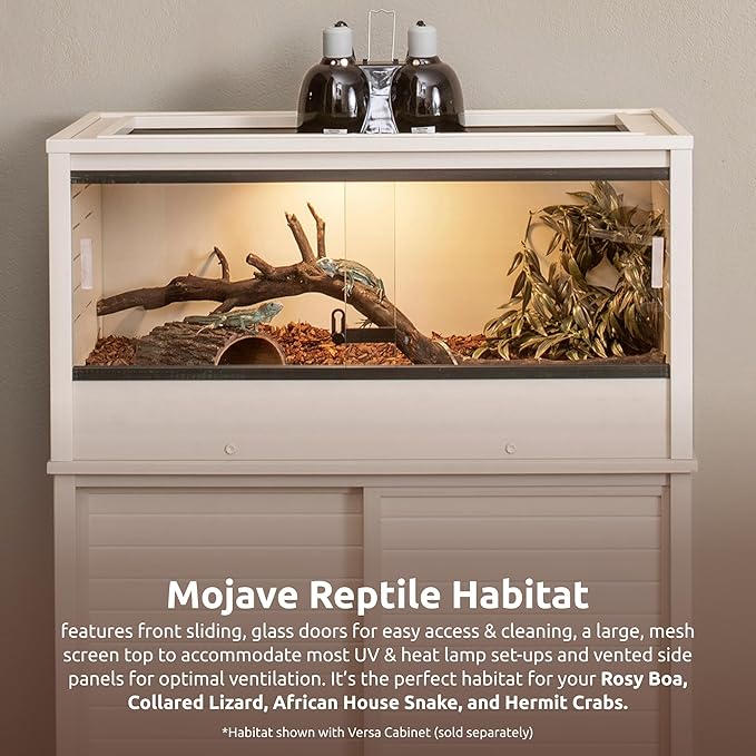 New Age Pet ECOFLEX 36" Mojave Reptile Lounge -Durable Wood Plastic Composite Habitat with Ventilation, Removable Glass Doors & Lock, Easy Assembly, for Tortoises, Snakes, Iguanas