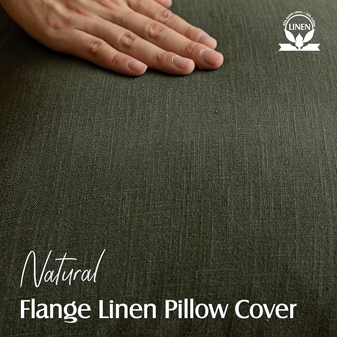 Foindtower Pack of 2, Decorative Linen Solid Throw Pillow Covers Soft Accent Cushion Case Farmhouse Neutral Pillowcase for Chair Couch Sofa Bedroom Living Room Home Decor 18 x 18 Inch Dark Olive Green