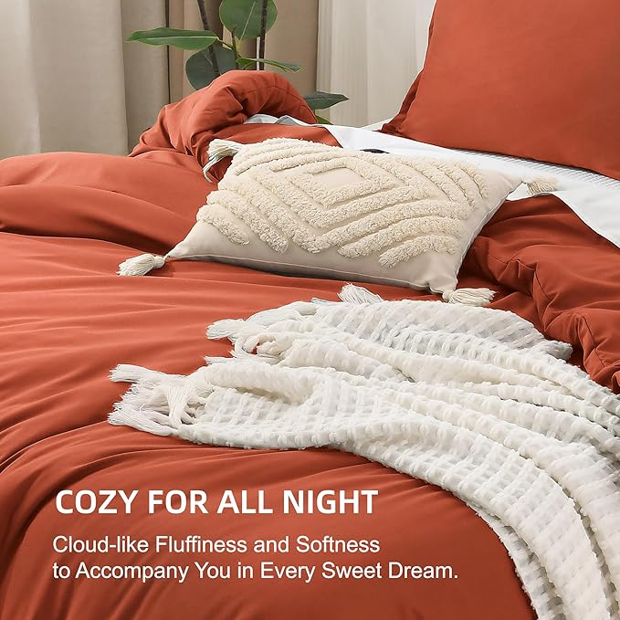 Litanika Comforters Burnt Orange Oversized King Size, 3 Pieces Lightweight Solid Bedding Comforter Set, All Season Fluffy Bed Set (120x98In Comforter & 2 Pillowcases)