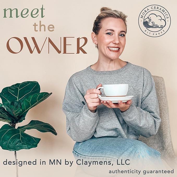 Mora Ceramic Latte Art Mug With Saucer - 10.5 oz, Round Bottom For Perfect Pours - Cafe Cups for Cappuccino, Espresso, Coffee, Tea etc - Porcelain Set for Baristas, Great Gift - Vanilla White