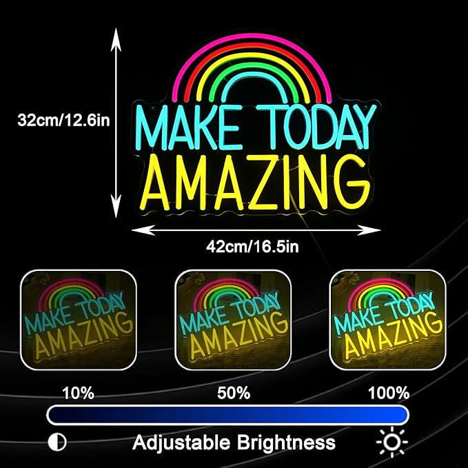 Make Today Amazing Neon Sign Wall Decor Dimmable Rainbow Neon Light USB Powered Motivational Word Led Light Sign for Bedroom Classroom Cafe Bar Birthday Party Wedding