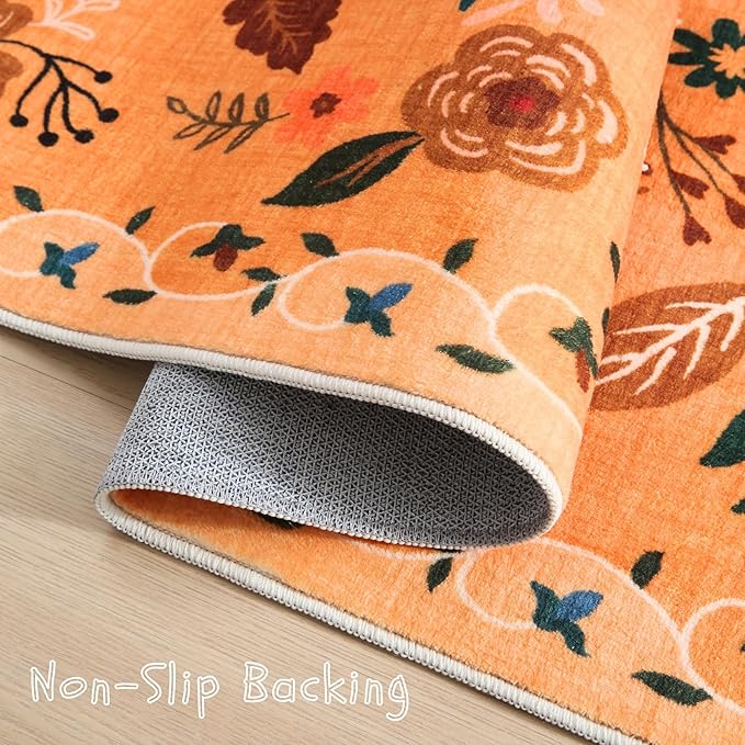 Runners for Hallways Kitchen Runner Rug Non Slip 2'x10' Long Washable Rugs with Rubber Backing Soft Floral Carpet Runner for Hallways, Kitchen, Laundry, Bedroom, Bathroom(Yellow)