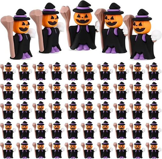 50 Pcs Halloween Mini Figurines Tiny Pumpkin Figures to Hide and Seek Rubber Wizard Miniatures Ornaments Gifts for Halloween Party Favors Table Decorations(Wizard)