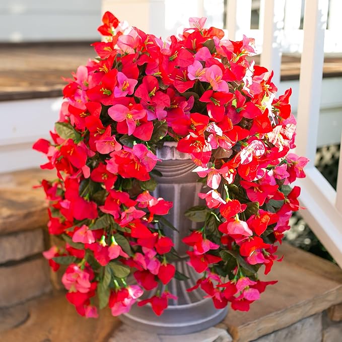 Faux Bougainvillea Artificial Flowers Plants for Outdoors Outside Decoration, 2pcs Fake Flowers Silk Long Trailing Vines UV Resistant Realistic for Front Door Porch Planter Urn Patio Balcony Yard, Mix