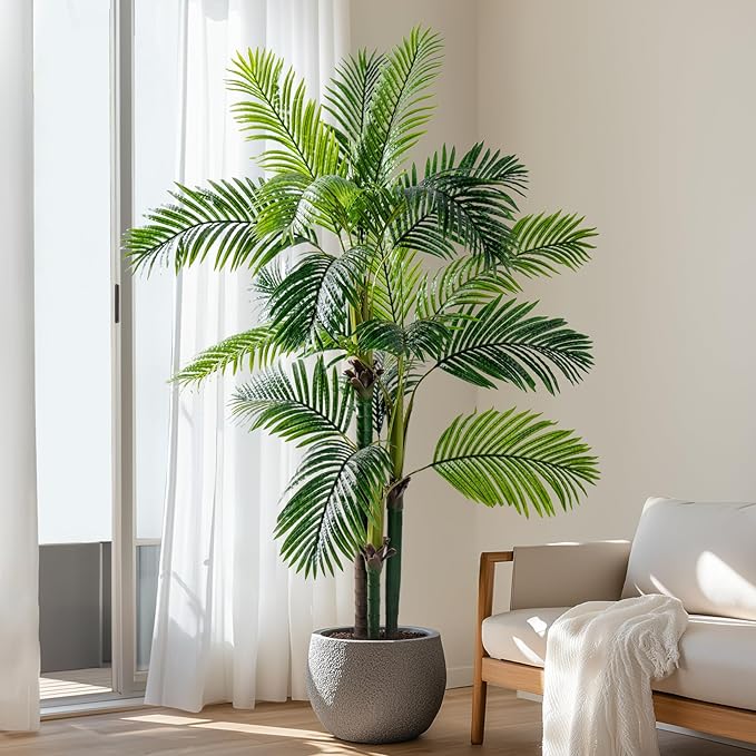 6.2FT Artificial Phoenix Palm Tree with Coconut Fruit Outdoor Indoor Decor Large Faux Coconut Silk Palm Tree Tropical Fake Tree Large Faux Sago Palm Plant for Home Yard Outside Patio Poolside