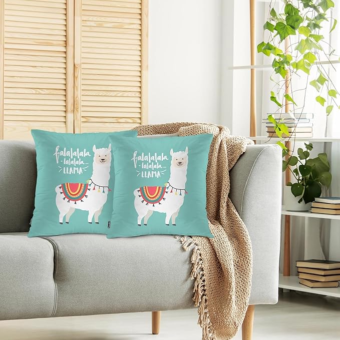 Swono Llama Cozy Pillowcases, Funny Alpaca Llama Falala Decorative Throw Pillow Covers, Outdoor, Office, Sofa, Car, Picnic, 18" x 18", 2 Pack
