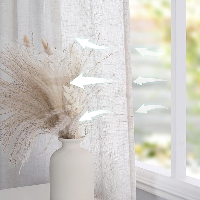 MYSKY HOME Country Curtains for Sliding Glass Door, Back Tab Semi Sheer Curtain Panels Extra Long Floor Length Drapes 108 Inches for Living Room Linen Texture Soft Touch, 100x108 Inch, Linen, 1 Piece