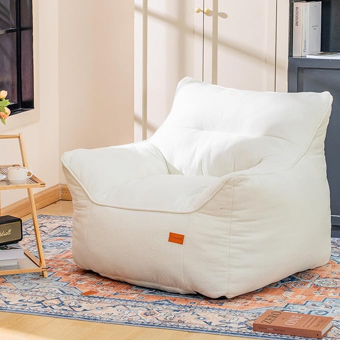 Bean Bag Chair for Adults, Comfy Tufted Bean Bag Chair Sofa with Armrests, Lazy Beanbag Chair with Foam Filler Stuffed Bean Bag Couch Sofa for Reading in Bedroom, Living Room and Dorms
