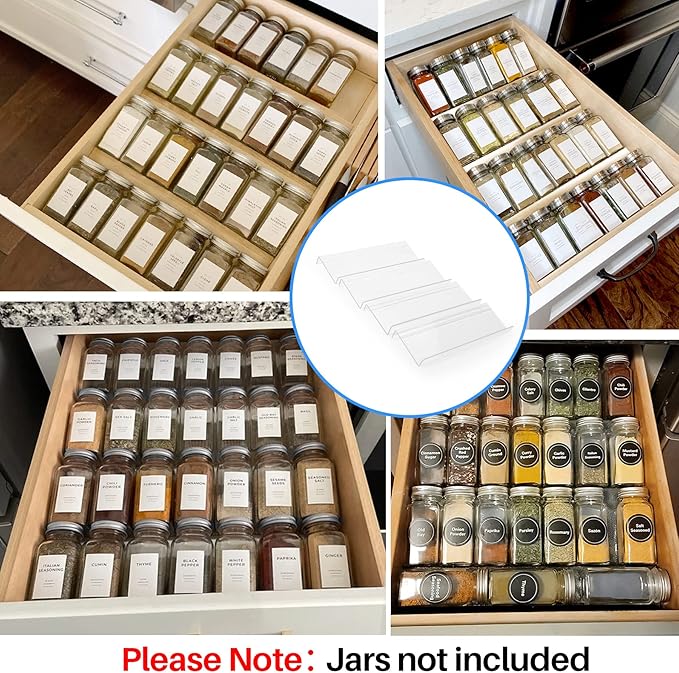 MIUKAA Clear Acrylic Spice Drawer Organizer, 4 Tier Seasoning Jars Drawers Insert, Kitchen Spice Rack Tray for Drawer/Countertop (Jars not included)