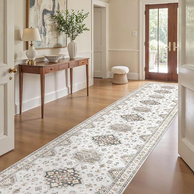 Washable 3x20 Runner Rug - Area Rugs Neutral Vintage Distressed Floral Farmhouse Boho Large Soft Floor Rug Indoor Carpet for Hallway Entryway Home - Blue Brown