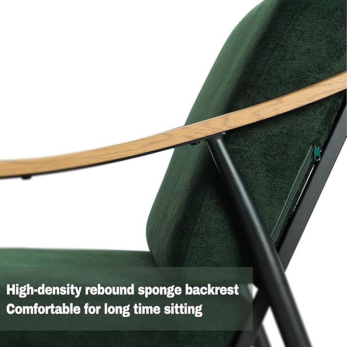 Modern Accent Chairs Set of 2 for Living Room Bedroom Mid Century Arm Chairs Upholstered Office Accent Chairs Comfy Waiting Room Chairs with Metal Frame, Green