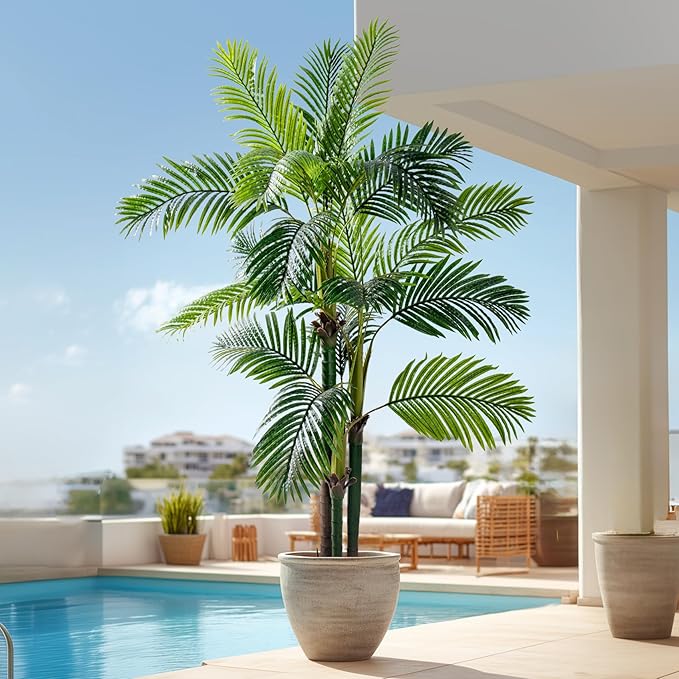 6.2FT Artificial Phoenix Palm Tree with Coconut Fruit Outdoor Indoor Decor Large Faux Coconut Silk Palm Tree Tropical Fake Tree Large Faux Sago Palm Plant for Home Yard Outside Patio Poolside
