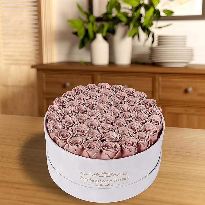 50 Piece Roses in a Velvet Box, Flowers for Delivery, Presereved Flowers Birthday Gifts for Women Mom and Wife (Dusty Rose)