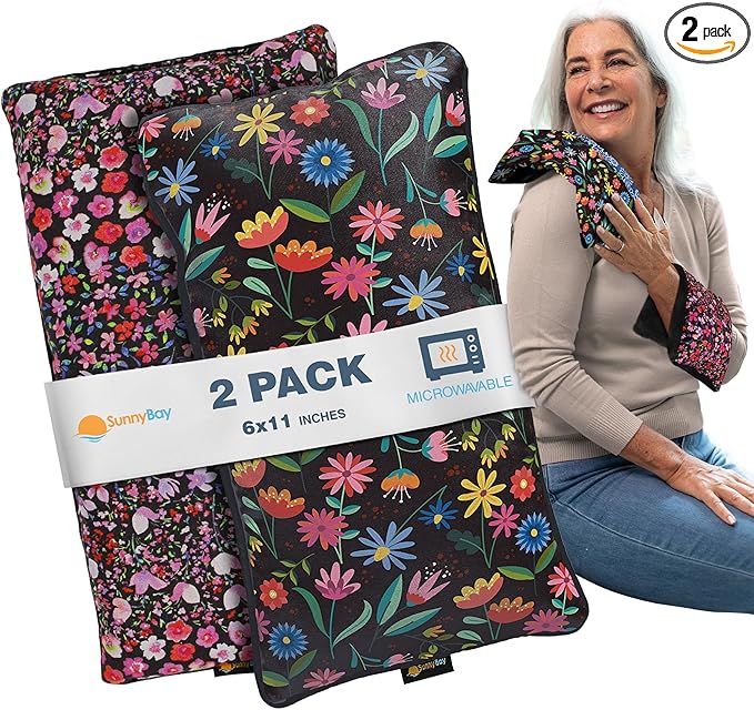 SunnyBay Small Microwave Heating Pad, Microwavable Versatile Cold/Heated Neck and Shoulder Wrap for Back Pain and More, Moist Heat Cotton-Fleece Pad, 6x11 Inches, Meadow & Melody Flowers, Pack of 2