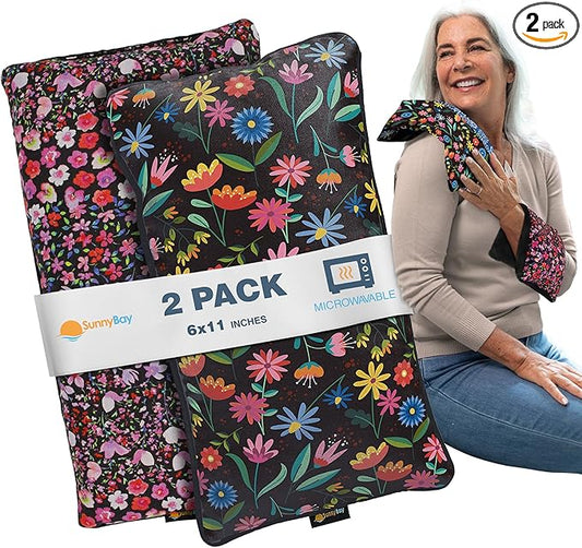 SunnyBay Small Microwave Heating Pad, Microwavable Versatile Cold/Heated Neck and Shoulder Wrap for Back Pain and More, Moist Heat Cotton-Fleece Pad, 6x11 Inches, Meadow & Melody Flowers, Pack of 2