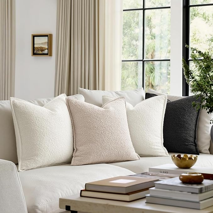 MIULEE Pack of 2 Decorative Textured Boucle Throw Pillow Covers 22x22 Inch Christmas White Broadside Thick Boho Pillows for Farmhouse Accents Sofa Couch Bedroom Living Room Home Decor