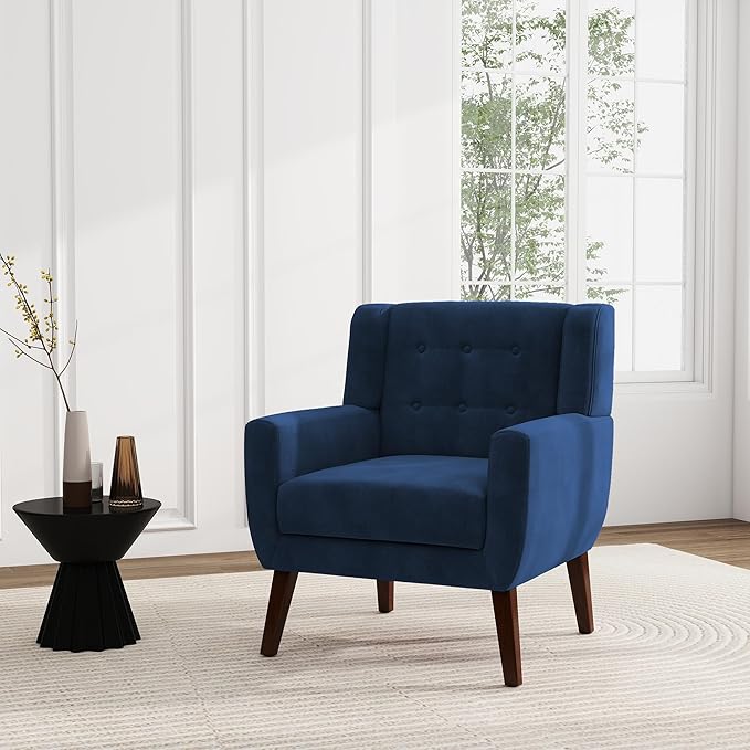 UIXE Accent Chair, Velvet Upholstered Armchair for Living Room, Modern Club Arm Chairs Comfy Single Sofa Button Tufted Bedroom Reading Seat - Royal Blue, Set of 4