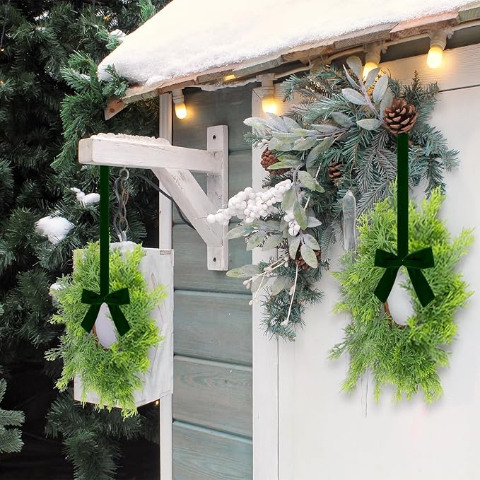 6 PCS Mini Christmas Wreaths for Kitchen Cabinets Artificial Green Norfolk Cedar Wreaths with Bow for Christmas Decorations Window Door Fireplace Chairs Wall Staircase Indoor Outdoor Home Decor